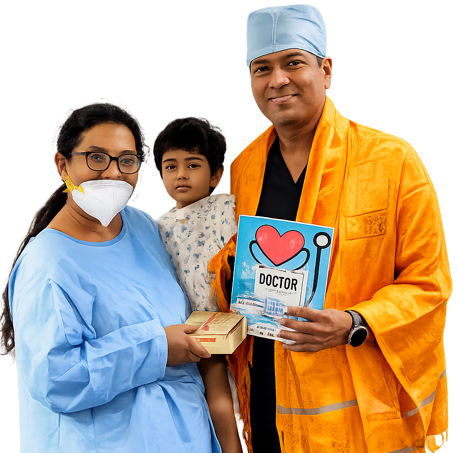 Dr. Swain with a young patient